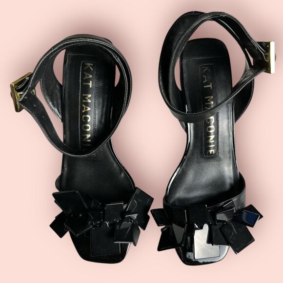Kat Maconie Black Strappy Block Heels Gold Buckle Abstract Funky Size 7 Size 33 - Picture 3 of 6